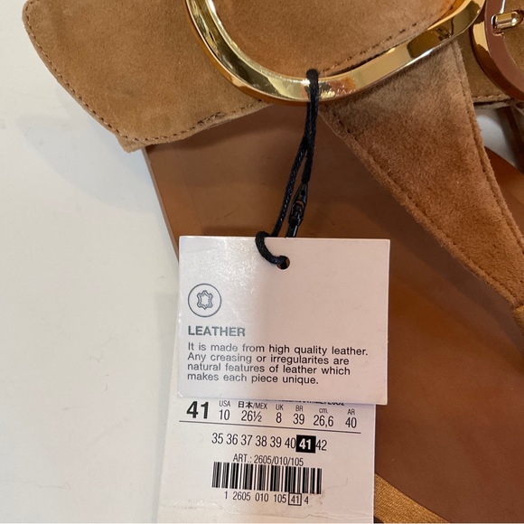 ZARA NEW WOMAN BUCKLED LEATHER FLAT THONG SANDALS EARTH BROWN 10/41 2605/010 - Picture 7 of 10